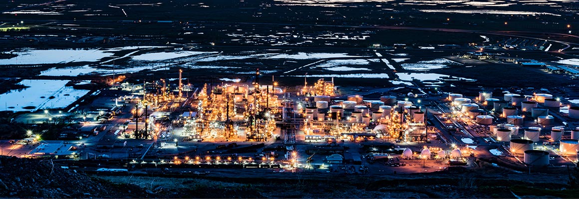 The Salt Lake Refinery illuminated at night